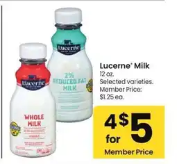 Albertsons Lucerne Milk - 12 oz., Selected varieties. Member Price: $1.25 ea offer