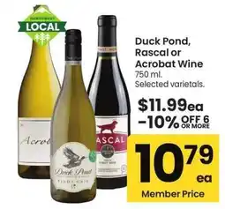 Albertsons Duck Pond, Rascal or Acrobat Wine - 750 ml. Selected varietals offer