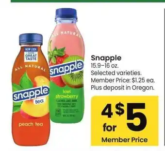 Albertsons Snapple - 15.9-16 oz. Selected varieties. Member Price: $1.25 ea offer