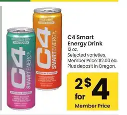 Albertsons C4 Smart Energy Drink - 12 oz. Selected varieties. Member Price: $2.00 ea offer