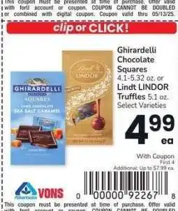 Albertsons Ghirardelli Chocolate Squares 4.1-5.32 oz. or Lindt LINDOR Truffles 5.1 oz. - Select Varieties offer