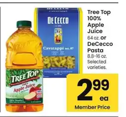 Albertsons Tree Top 100% Apple Juice 64 oz. or DeCecco Pasta 8.8-16 oz. - Selected varieties offer