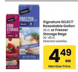 Albertsons Signature SELECT Resealable Gallon 38 ct. or Freezer Storage Bags 28-48 ct. - Selected varieties offer
