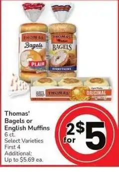 Albertsons Thomas' Bagels or English Muffins - 6 ct. Select Varieties offer