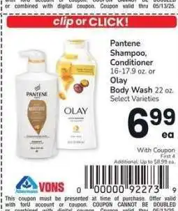 Albertsons Pantene Shampoo, Conditioner 16-17.9 oz. or Olay Body Wash 22 oz. - Select Varieties offer