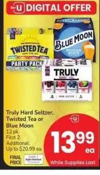 Albertsons Truly Hard Seltzer, Twisted Tea or Blue Moon - 12 pk offer