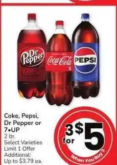 Albertsons Coke, Pepsi, Dr Pepper or 7 • UP - 2 ltr. Select Varieties offer