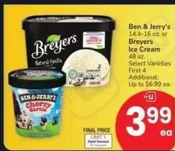 Albertsons Ben & Jerry's 14.4-16 oz. or Breyers Ice Cream 48 oz. - Select Varieties offer