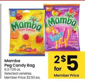 Albertsons Mamba Peg Candy Bag - 6.3-7.05 oz., Selected varieties. Member Price: $2.50 ea offer