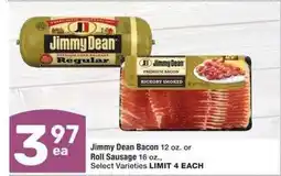 Albertsons Jimmy Dean Bacon 12 oz. or Roll Sausage 16 oz. - Select Varieties offer