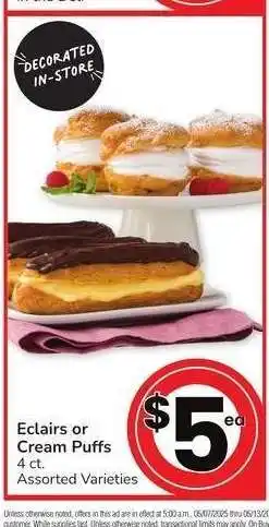 Albertsons Eclairs or Cream Puffs - 4 ct. Assorted Varieties offer