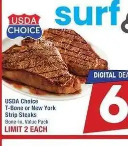 Albertsons USDA Choice T-Bone or New York Strip Steaks - Bone - In, Value Pack offer