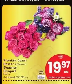 Albertsons Premium Dozen Roses 12 Stem or Elegance Bouquet offer