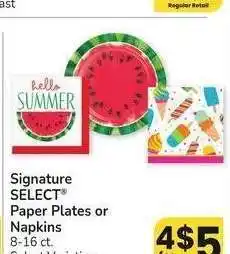 Albertsons Signature SELECT Paper Plates or Napkins - 8-16 ct. Select Varieties offer