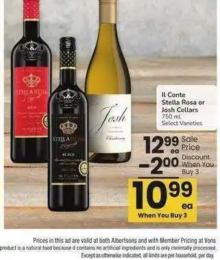 Albertsons Il Conte Stella Rosa or Josh Cellars - 750 ml. Select Varieties offer