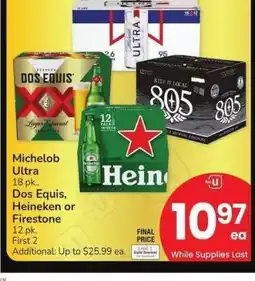Albertsons Michelob Ultra 18 pk., Dos Equis, Heineken or Firestone 12 pk offer