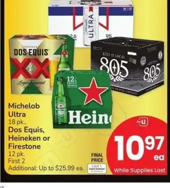 Albertsons Michelob Ultra 18 pk., Dos Equis, Heineken or Firestone 12 pk offer