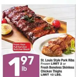 Albertsons St. Louis Style Pork Ribs Fresh Boneless Skinless Chicken Thighs offer