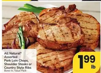 Albertsons All Natural* Assorted Pork Loin Chops, Shoulder Steaks or Country Style Ribs - Bone - In, Value Pack offer
