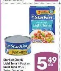 Albertsons Starkist Chunk Light Tuna 4 Pack or Solid Tuna 12 oz. - Select Varieties offer