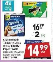 Albertsons Charmin Bath Tissue 12 Mega Roll or Bounty Paper Towels 6 Double Plus Roll - Select Varieties offer