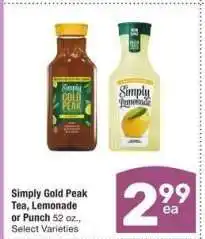 Albertsons Simply Gold Peak Tea, Lemonade or Punch - 52 oz., Select Varieties offer
