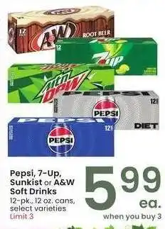 Albertsons Pepsi, 7-Up, Sunkist or A & W Soft Drinks - 12 - pk., 12 oz. cans, select varieties offer
