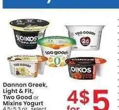 Albertsons Dannon Greek, Light & Fit, Two Good or Mixins Yogurt - 4.5-5.3 oz., select varieties offer