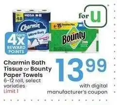 Albertsons Charmin Bath Tissue or Bounty Paper Towels - 6-12 roll, select varieties offer