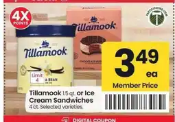 Albertsons Tillamook 1.5 qt. or Ice Cream Sandwiches 4 ct. - Selected varieties offer