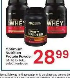 Albertsons Optimum Nutrition Protein Powder - 1.4-1.6 lb. tub, select varieties offer