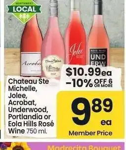 Albertsons Chateau Ste Michelle, Jolee, Acrobat, Underwood, Portlandia or Eola Hills Rosé Wine - 750 ml offer
