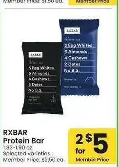 Albertsons RXBar Protein Bar - 1.83-1.90 oz. Selected varieties. Member Price: $2.50 ea offer