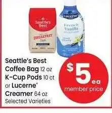 Albertsons Seattle's Best Coffee Bag 12 oz K-Cup Pods 10 ct or Lucerne Creamer 64 oz - Selected Varieties offer