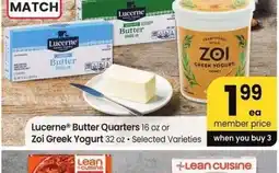 Albertsons Lucerne Butter Quarters 16 oz or Zoi Greek Yogurt 32 oz - Selected Varieties MIX OR MATCH offer