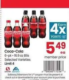 Albertsons Coca-Cola - 6 - pk • 16.9 oz Btls Selected Varieties offer