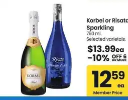 Albertsons Korbel or Risata Sparkling - 750 ml. Selected varietals offer