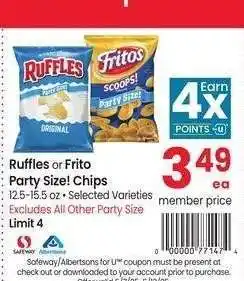 Albertsons Ruffles or Frito Party Size! Chips - 12.5-15.5 oz • Selected Varieties offer