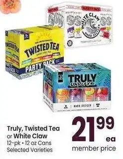 Albertsons Truly, Twisted Tea or White Claw - 12 - pk • 12 oz Cans Selected Varieties offer