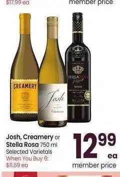 Albertsons Josh, Creamery or Stella Rosa - 750 ml Selected Varietals offer