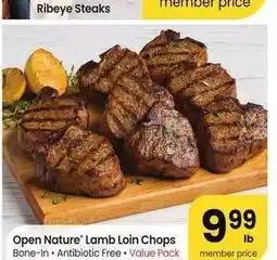 Albertsons Open Nature Lamb Loin Chops - Bone - In • Antibiotic Free • Value Pack offer