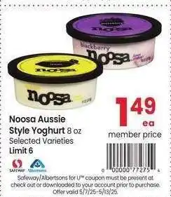Albertsons Noosa Aussie Style Yoghurt - 8 oz Selected Varieties offer