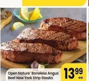 Albertsons Open Nature Boneless Angus Beef New York Strip Steaks - 100% Grass Fed • 12 oz offer