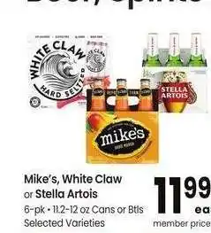 Albertsons Mike's, White Claw or Stella Artois - 6 - pk • 11.2-12 oz Cans or Btls Selected Varieties offer