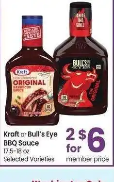 Albertsons Kraft or Bull's-Eye BBQ Sauce - 17.5-18 oz Selected Varieties offer