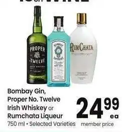 Albertsons Bombay Gin, Proper No. Twelve Irish Whiskey or Rumchata Liqueur - 750 ml • Selected Varieties offer