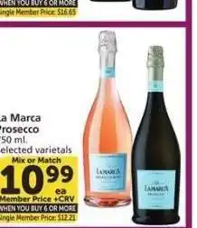 Albertsons La Marca Prosecco - 750 ml. Selected varietals Mix or Match Single Member Price: $12.21 offer