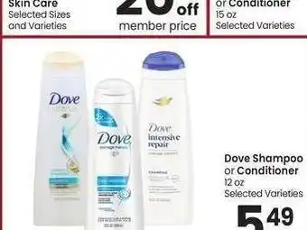 Albertsons Dove Shampoo or Conditioner - 12 oz Selected Varieties offer