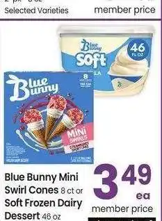 Albertsons Blue Bunny Mini Swirl Cones 8 ct or Soft Frozen Dairy Dessert 46 oz - Selected Varieties offer