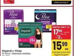 Albertsons Depend or Poise - 12-56 ct • Selected Varieties offer